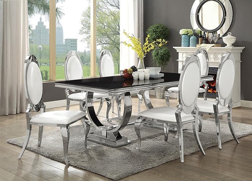  Rectangular Dining Set Creamy White and Chrome 7 pieces. 